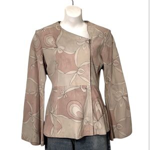 B lucid ltd Vintage Suede Leather Aysemmetrical Flare Sleeve Boho Zipper Jacket